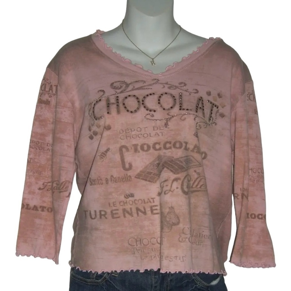 Vintage y2k Cactus Shirt Pink Brown Rhinestone Crop Top Distressed Bling Retro M
